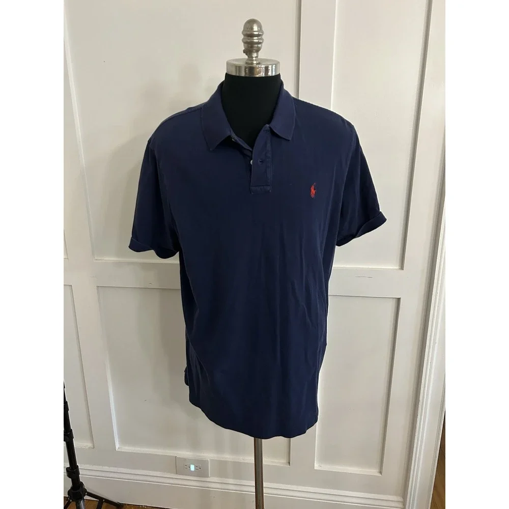 Polo Ralph Lauren Mens XXL TTG Navy Blue Short Sleeve Polo Shirt Red Pony Logo